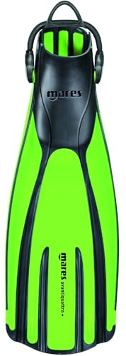 Mares Unisex Adults Avanti Quattro + Diving Fins - Durable Efficient Versatile Open-Heel Scuba Fins with Four-Channel Design & Bungee Strap, Lime, Regular