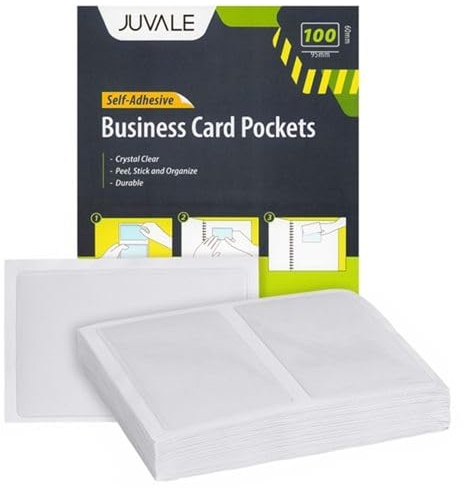 Juvale 100-Pack Clear Business Card Pockets - 3.54 x 2 in Vinyl Top-Load - Peel & Stick Adhesive Pockets for Library Cards & ID Badges - Bulk Set for Storage & Organization