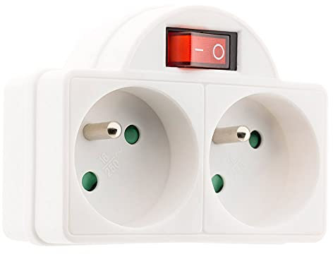 Multiprise biplite 16A + Interrupteur façade - Blanc - Zenitech