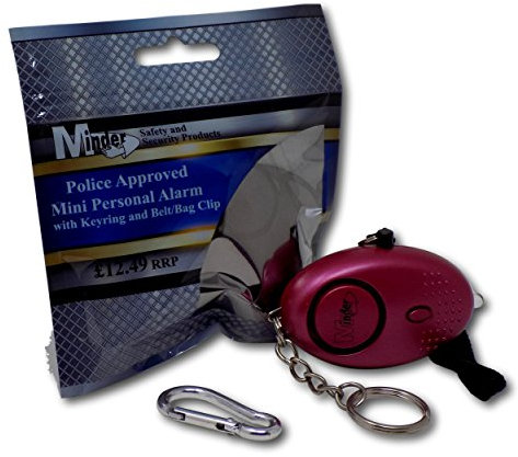 Minder 140db Police Approved Metallic Hot Pink Mini Minder Loud Personal Staff Panic Rape Attack Safety Security Alarm Keyring with Torch - Secured by Design Approved (Police Preferred Specification)