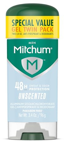 Mitchum Men’s Triple Odor Protection Antiperspirant & Deodorant Gel, Unscented, 48HR Protection, 2 pack