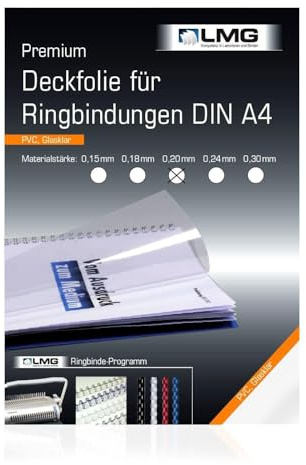 r&b UMT020TA omslag genomskinlig film, DIN A4, PVC, transparent, glasklar, 0,20 mm tjock, premiumkvalitet, 100 stycken