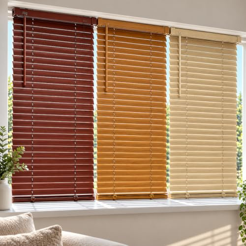 New 90cm Beech/Natural Wood Effect Pvc Venetian Blinds, AVAILABLE IN 10 SIZES AND 4 COLOURS
