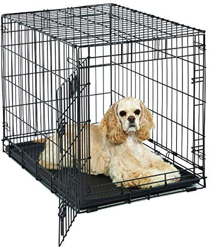 MidWest Homes for Pets Medium LifeStages - Jaula para perros de 76 cm plegable y de una sola puerta, seguridad mejorada, incluye bandeja a prueba de fugas, panel divisor, asa, patas de goma