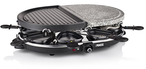 Princess 162710 Oval Stone Grill Party – Parrilla de piedra y raclette combinadas para 8 personas