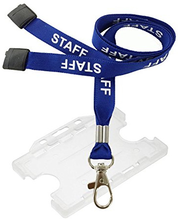 Customcard Ltd Blue Staff Lanyard with Metal Clip & Safety Break - Clear Double-Sided ID Card Holder - Holds 2 ID Cards - Opaque Badge Holder - Ideal Staff Lanyard with Card Holder (Pack of 1)
