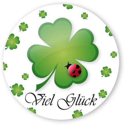Geschenk-Aufkleber Viel Glück mit Kleeblatt, rund Ø 30 mm selbstklebende PE-Folie, 100 Stück auf Rolle