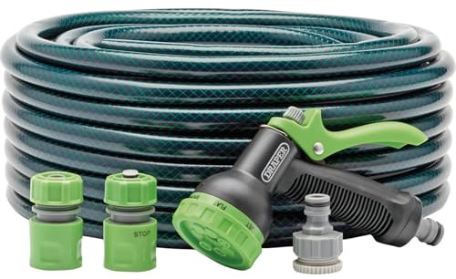 Draper 30m Garden Watering Hose and Spray Gun Kit | Reinforced with Polyester Yarn 12 mm Hose Pipe | 2mm Thickness Heavy Duty PVC Gardening Hose | Long reach | 56447