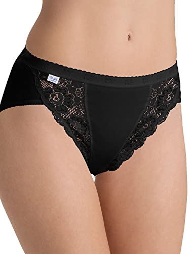 Sloggi Chic - Culottes Respirantes en Coton Doux et élastiques en Lycra de Taille Haute - Lot de 4 (3 + 1 Gratuit) - pour Femme Noir (Black 0004) FR:48 EU: 46