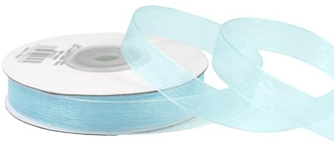 Organzaband 12mm x 25m Rolle - FARBAUSWAHL in 3/6/12/25/38mm - transparent, farbecht & waschbar - Schleifenband für Hochzeit - Geschenkband zum Verpacken Dekorieren Basteln - Hellblau 311
