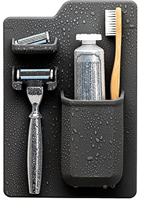 TOOLETRIES The Harvey Toothbrush & Razor Holder - Silicone Shower Organizer, Toiletries & Toothbrush Holder for Shower, Bathroom Accessory - Silicone-Grip Technology, Removable & Reusable - Charcoal