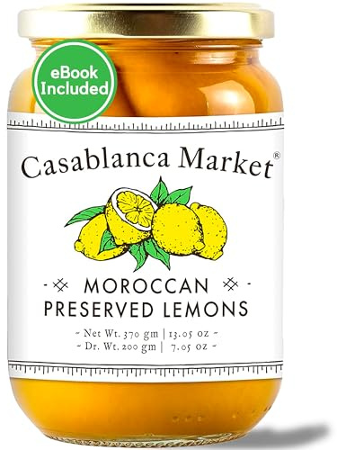 CASABLANCA MARKET Moroccan Preserved Lemons – Authentic Moroccan Preserved Lemons in Jar – Whole Non-GMO Preserved Lemon – Preserved Lemons for Couscous or Tagine Pot for Moroccan Cooking (13oz)