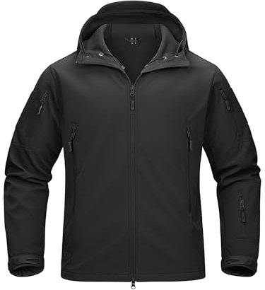 TACVASEN Casual Jackets for Men Winter Waterproof Sports Jacket Softshell Fleece Jacket Ski Skiing Snow Coat Black Fishing Hoodie Black XL