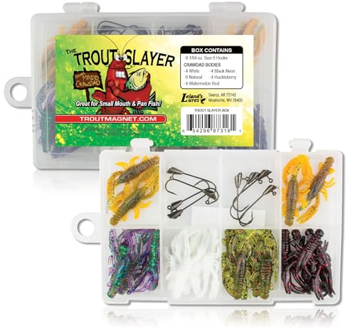 Trout Magnet Trout Slayer 28 Piece Fishing Kit, Includes 20 Crawdad Bodies and 8 Size 6 Long Shank Hooks, Great for Small Streams and Lakes, Catches All Species, White