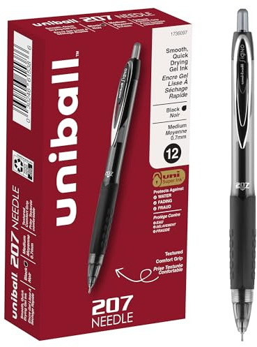 uniball™ 207 Needle Gel Pens, Medium Point (0.7mm), Black, 12 Pack