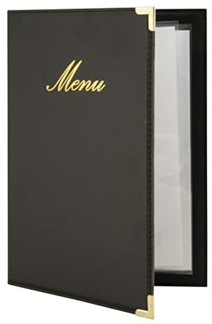 Securit Premium Faux Leather A5 Menu Holder - 4 Pages to View Elegant Display Folder for Food and Drinks - Ideal for Restaurants, Cafe or Bar (Black)