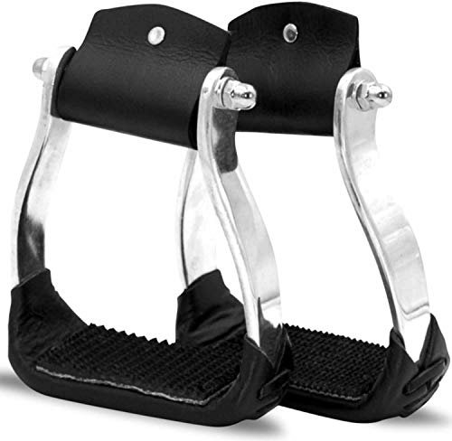 AMKA Alu Westernsteigbügel Leder überzogen gummierte Trittfläche Aluminium Steigbügel, Farbe: schwarz