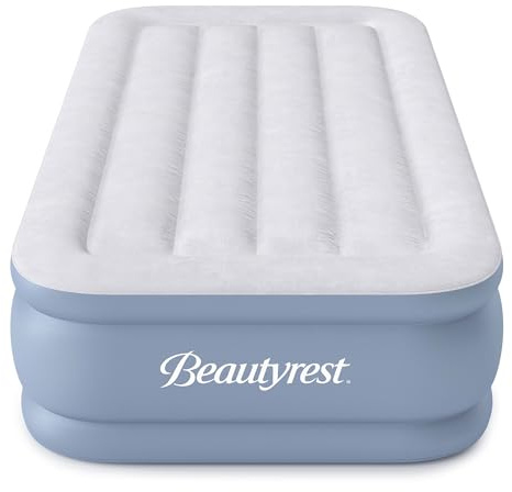 Beautyrest Hi-Loft Twin Size Air Mattress with Vertical Beam Construction, Edge Support, External Pump and Puncture Resistant Vinyl for Guests and Camping