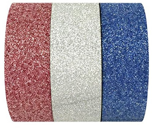 Wrapables Red Silver and Blue Washi Masking Tape (Set of 3), 5M L x 15mm W