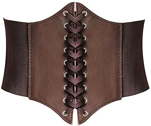 HANERDUN Lace-up Corset Elastic Cinch Belt Waist Belt, Brown, Small