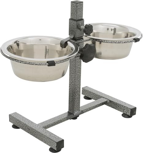 TRIXIE Bar pour chien réglable en hauteur avec 2 gamelles en inox - Structure métallique - Blocage de la gamelle - Pieds en caoutchouc réglables et antidérapants - Capacité de chaque 0,75 ml - 24920