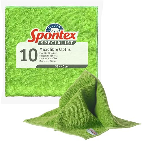 Spontex Chiffons microfibre Specialist | Chiffons de nettoyage professionnels et résistants pour dépoussiérer et dégraisser | Paquet de 10