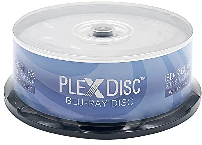 PLEXDISC 645-213 50 GB 6X Blu-ray Double Layer Recordable BD-R DL White Inkjet, 25-Disc Spindle