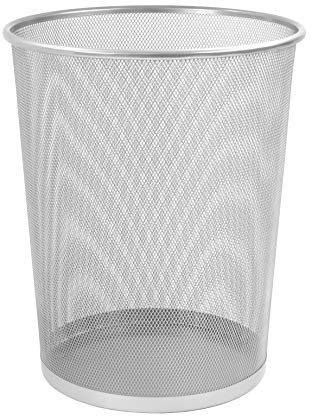 Osco Silver Wiremesh Waste Bin, Round Mesh Trash Can, Lightweight Sturdy Circular Rubbish Basket, Scratch Resistant Metal Bin, Office Home Bathroom Waste Paper Container, Recycling Bin H35 x Ø30 cm