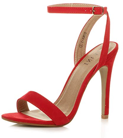 Ajvani Womens Ladies high Heel Ankle Strap Barely There Strappy Sandals Shoes Size 3 36, Red Suede, 3 UK