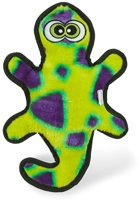 Outward Hound Kyjen 32070 Invincibles Plüschgecko ohne Füllung Strapazierfähige Hundespielzeuge Quietschspielzeug mit 2 Quietschelementen, Größe S, Gelb/Grün