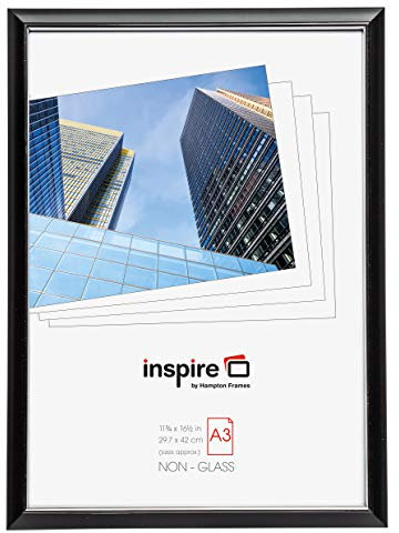 Hampton Frames EASY LOADER Poster Certificate Photo Frame Acrylic (Non Glass) Black A3 (30x42cm) EASA3BKP
