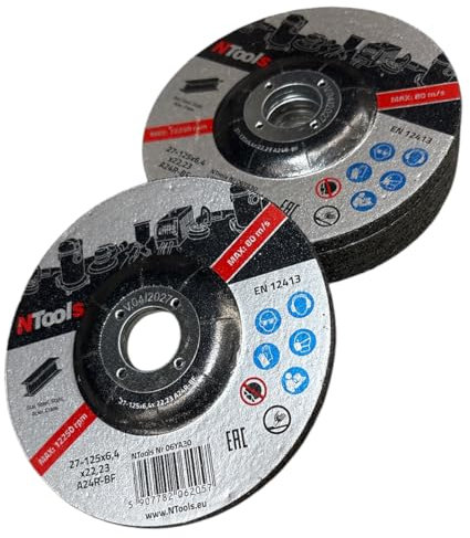 NTools SDSS – 5 x disque a meuler 125 x 6,4 x 22,23 mm pour meuleuse d'angle | Tourets à meuler, meule affutage | Forme FEPA 27 (centre déprimé), épaisseur 6,4 mm | Lot de 5 pièces