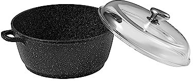 Pradel Excellence 52340M Kochtopf in Stein-Optik mit Glasdeckel/Aluminiumguss, Schwarz 28 x 21 cm