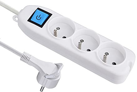 Electraline 32040 Bloc 3 prises avec interrupteur/fiche plate 1,5 m Blanc