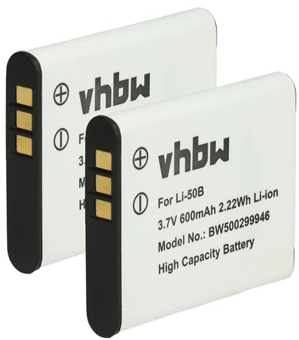 vhbw 2X Akku kompatibel mit Olympus Stylus Tough TG-850, Stylus XZ-10, TG-860, TG-835 Kamera (600 mAh, 3,7 V, Li-Ion)
