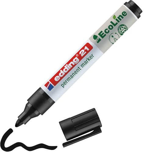 edding 21 Ecoline permanent marker - black - 1 pen - round tip 1.5-3 mm - waterproof, quick-drying, smear-proof pens - for cardboard, plastic, glass, wood, metal and fabric - refillable