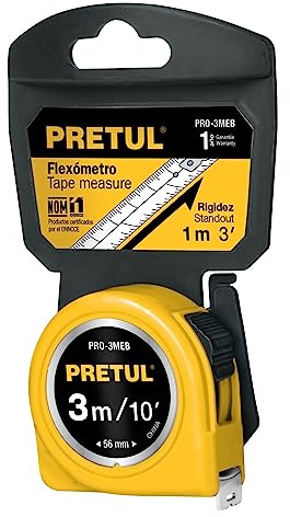 Pretul PRO-3MEB, Flexómetro, amarillo, 3m, cinta 13mm, Pretul, tarjeta plástica