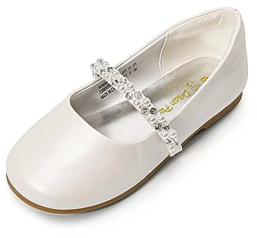 DREAM PAIRS Girls Dress Shoes Mary Jane Flats,Ivory-T,10 Toddler