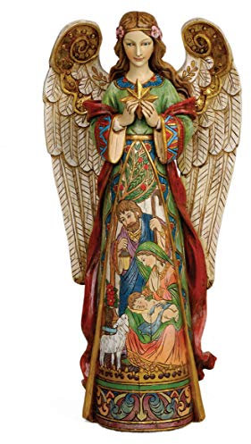 Joseph's Studio by Roman – 15.75 Angel Figurine Holding Star with Holy Family in Gown – Religious Christmas Nativity Decoration