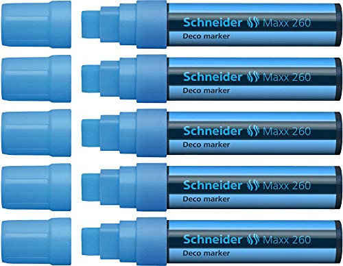 Schneider Maxx 260 Kreidestift (5 + 15 mm Strichstärke, feucht abwischbar, wasserbasiert, geruchsneutral) 5er Pack blau