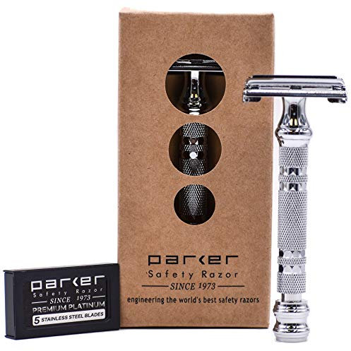 Parker safety razor rasoio di sicurezza 66R apertura a farfalla + 5 lamette da barba parker