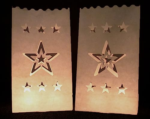 CleverDelights White Star Luminary Bags - 20 Count - Christmas Holiday Luminaria