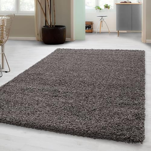 Carpetsale24 Shaggy Hochflor Teppich Wohnzimmer 140 x 200 cm Taupe - Moderner, Flauschiger Langflor Teppich – Weicher Carpet für Schlafzimmer, Esszimmer & als stilvoller Küchenteppich