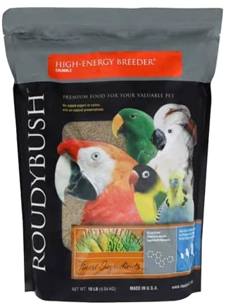 Roudybush High Energy Breeder Food for Breeding & Weaning Birds - Scientifically Formulated Bird Feed - Bird Food Pellets w/Corn, Wheat, Soy - Nutritious & Healthy Feed for Birds (Crumble, 10lb)