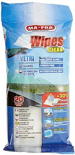 MAFRA, Wipes Clean, Salviette Monouso per Pulizia di Vetri e Cristalli Auto, Ideali per Rimuovere Sporco e Polvere da Parabrezza, Finestrini, Lunotto, Specchietti e Schermi LCD, Confezione da 20 Pezzi