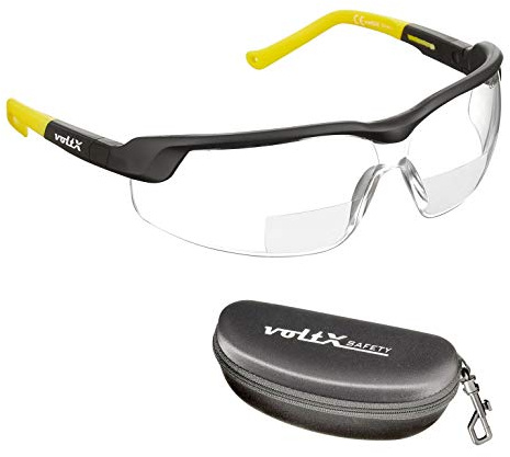 voltX GT ADJUSTABLE Bifokale Lesen Schutzbrille mit Etui (KLAR +2,5 Dioptrie)