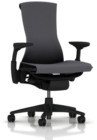 Herman Miller Embody Chair Fully Adjustable Arms - Graphite Frame and Base - Hard Floor Casters - Charcoal Rhythm