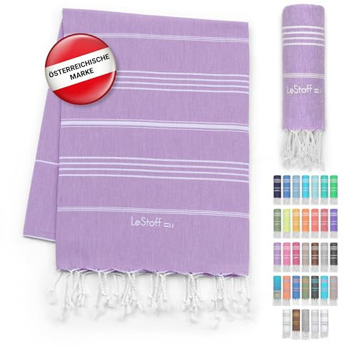 LeStoff Hamamtuch - 100% Bio-Baumwolle, 95 x 180 cm, Vorgewaschen, Saugstark, Schnelltrocknend, Leicht, Kompakt, Sandfrei, Strandtuch, Reisehandtuch, Badetuch, Handtuch groß, Liegetuch (Lila)