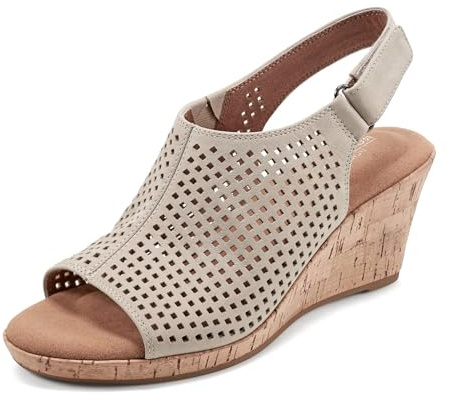 Rockport Women's Briah PERF Sling Wedge Sandal, taupe leather, 5 M US
