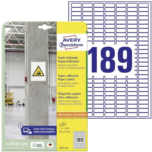 AVERY Zweckform Självhäftande Pappersetiketter, Vit, 3780 klistermärken